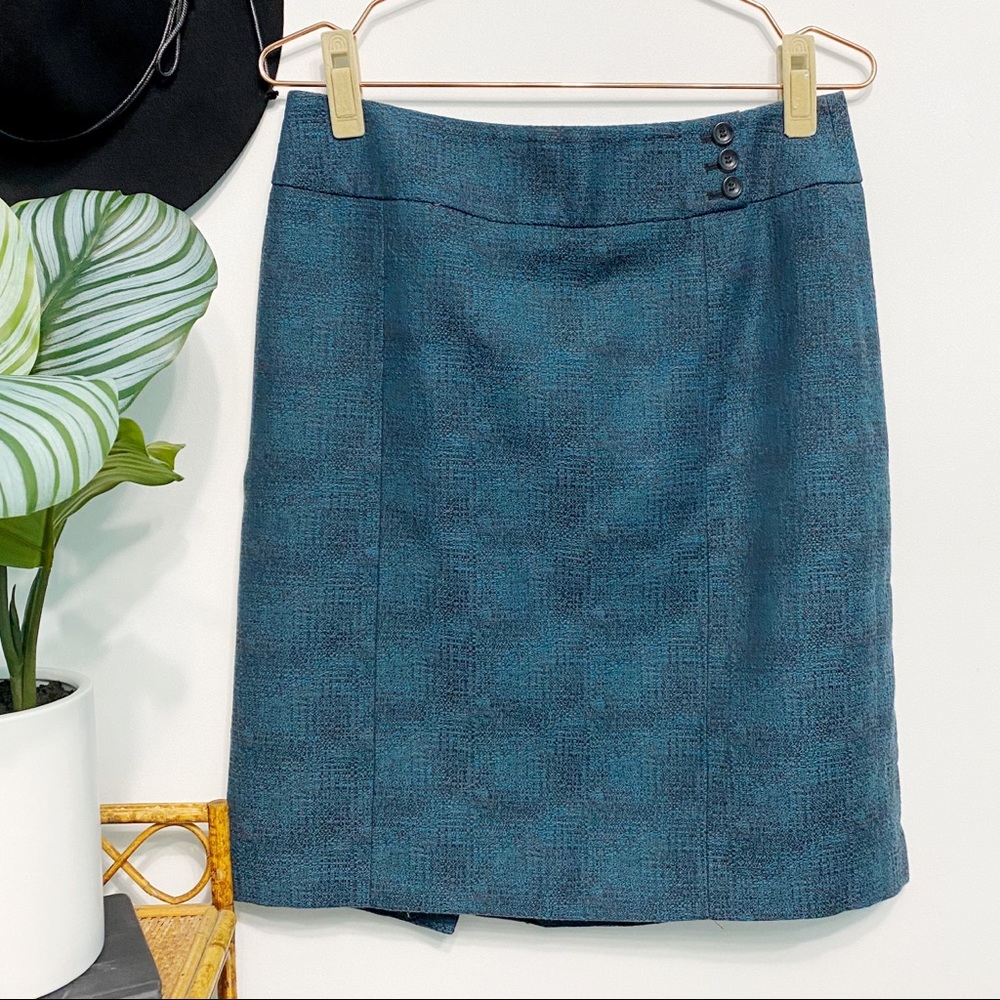 ann taylor | teal textured tweed pencil skirt 8